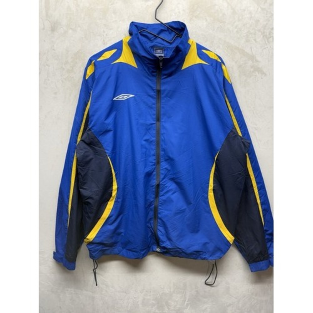 Umbro Windbreaker Jacket Mens Large Blue Yellow Colorblock Track Warmup Full Zip